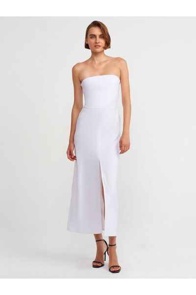 Dilvin 90758 Στράπλες Φόρεμα-Λευκό