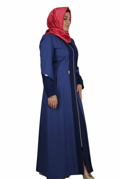 Bluence Top coat albastru cu fermoar în față pentru femei