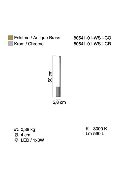 LUCEA Newbury 50 Lık Ledlı Teklı Antik Lak Aplık