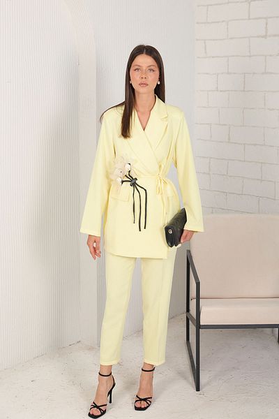 Melike Tatar 32-2088 Model YELLOW Flower Patterned Jacket Set