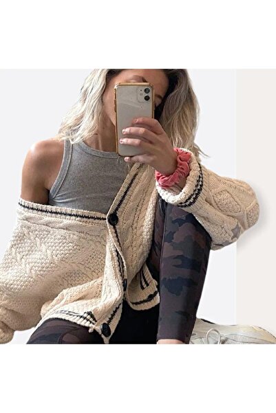 Köstebek Taylor Swift Cardigan Oversize Logo Μπεζ ζακέτα