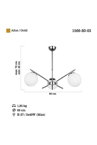 LUCEA Petos 3 Lu Altın Sarkıt Avıze 3xe27