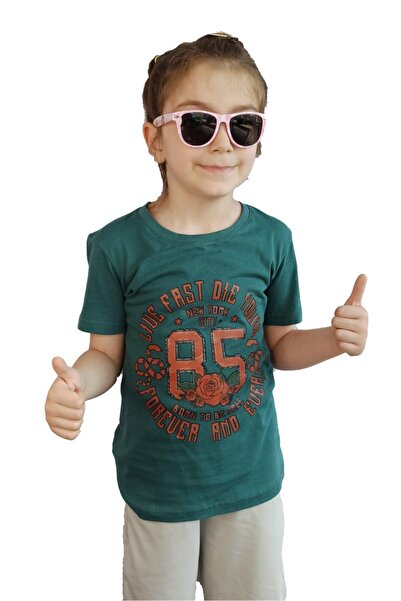 Bluence Tricou din bumbac pentru copii, verde, pentru fete, cu imprimeu cheln...