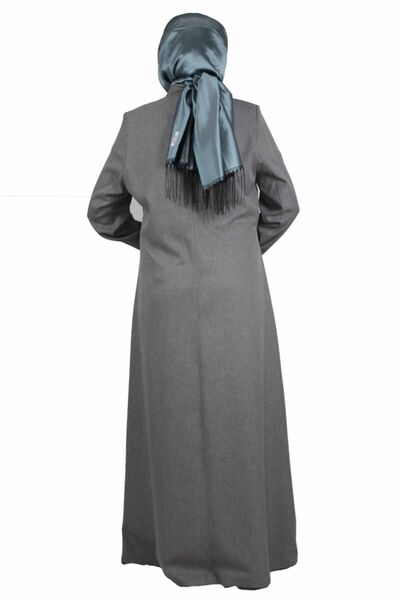 Bluence Women's Gray Front Stripe Detailed Zippered Hijab Top Coat
