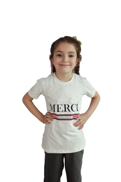 Bluence Tricou din bumbac pentru copii, Ecru, pentru fete