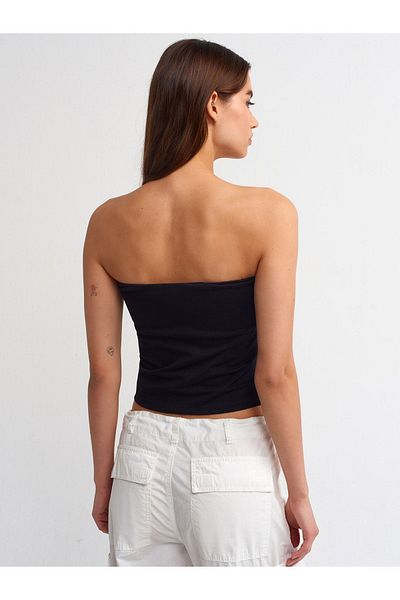 Dilvin 20668 Crop Top cu imprimeu Stone-Negru
