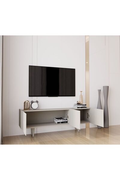 enwood Capella Kumtaşı Rengi Mdf 3 Kapaklı Ahşap Ayaklı 140 Cm Tv Ünitesi