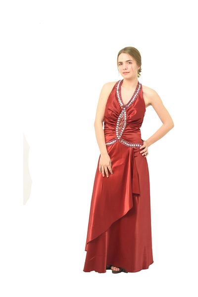 Bluence Κόκκινο βραδινό φόρεμα με πέτρινη λεπτομέρεια
