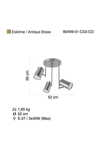 LUCEA Bormıda 3 Lu Antik Lak Plafonyer 3xe27