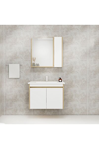 ARNETTİ Maya 80 Cm Lavabolu Banyo Dolabı Takımı Safirmeşe Gövde Beyaz Kapak - Maya80