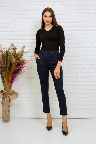 Bluence Women's Navy Blue Belted Navy Blue Skinny Leg Trousers