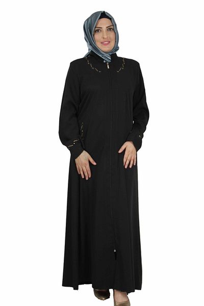 Bluence Top de damă negru cu fermoar, cu guler și buzunar