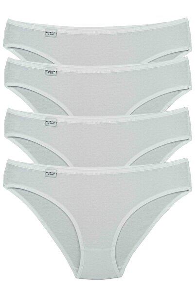 Bluence Slip alb din bumbac Lycra cu talie joasă, 4 bucăți