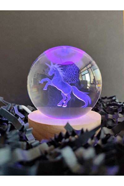 mr shopping MR Çocuklar Için 3D Kristal Cam Küre, Ahşap Soketli Gece Lambası,...