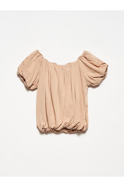 Dilvin 20660 Washed Top-Μπεζ
