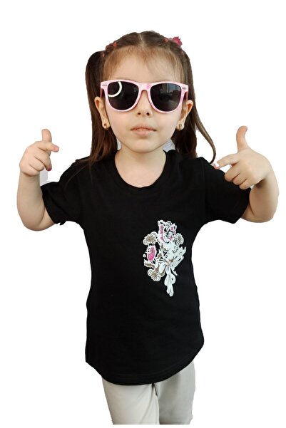 Bluence Tricou negru din bumbac pentru fete