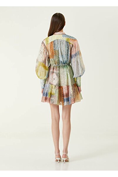 Çnru PATCHWORK DESENLİ, ÖNDEN DÜĞME KAPAMALI, BELDEN KUŞAKLI, ÜNLÜ MARKANIN MUADİLİ, MİNİ GÖMLEK ELBİSE