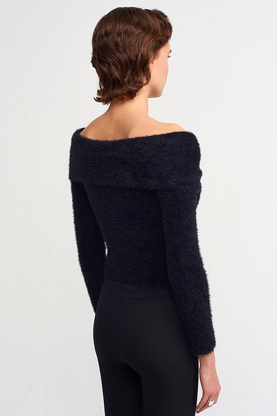 Dilvin Pulover de damă, negru, fără umăr, cu guler șal elastic, textura moale, elegant, casual
