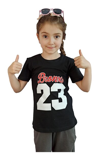 Bluence Tricou din bumbac pentru copii, negru, pentru fete, model chelneriță