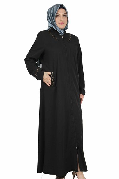 Bluence Top de damă negru cu fermoar, cu guler și buzunar