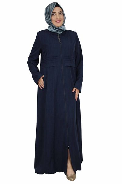 Bluence معطف علوي نسائي بسحاب ومخطط من الأمام باللون الأزرق الداكن