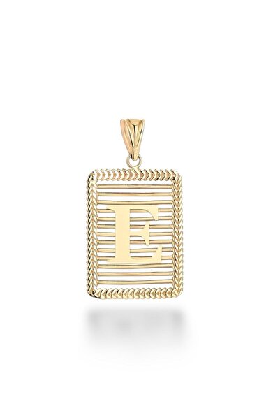 MaGold E Harfi Taşsız Izgara Modeli 14 Ayar Altın Harfli Kolye Ucu Uç