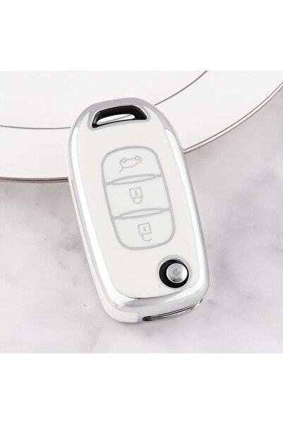 Alazpay غطاء حماية لمفتاح رينو ميجان 4 كليو 5 كادجار كابتور كوليوس من مادة TPU مع مفتاح قابل للطي (أبيض - قطعة واحدة)