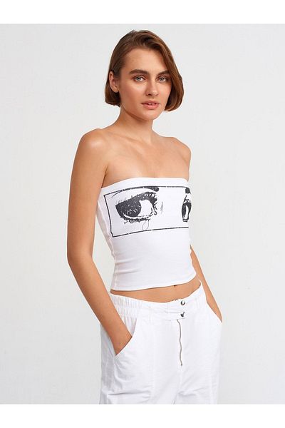 Dilvin 20667 Printed Crop Top-White