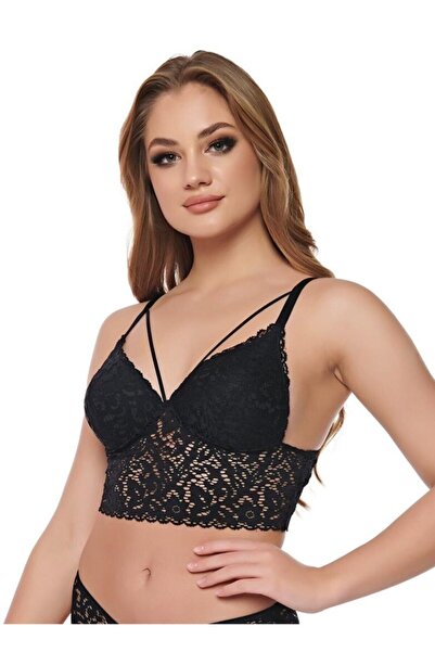 Bluence Bralet din dantelă neagră pentru femei 9020s