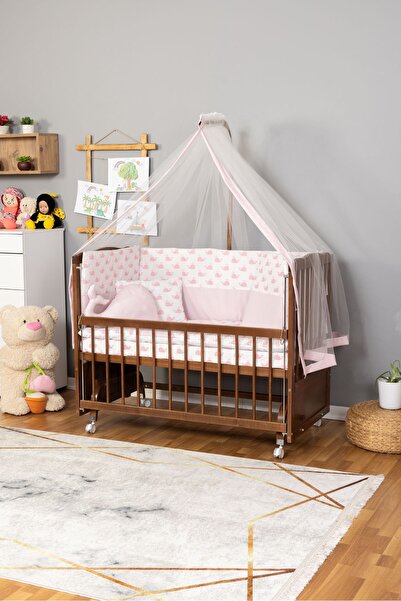 Bamgidoo Anne Yanı Beşik Yeni Doğan Bebek Beşik Ceviz 60x120-pembe Balina Uyk...