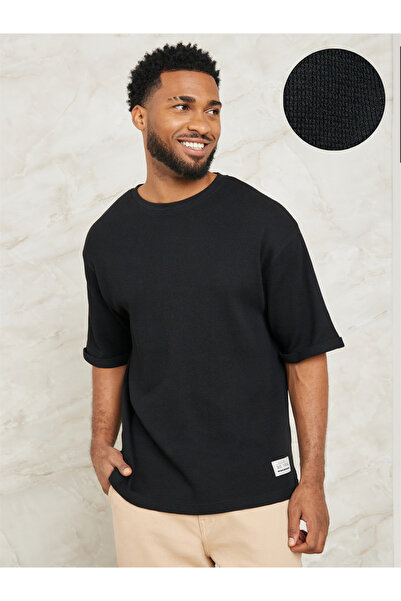 Styli Waffle Knit Oversized T-Shirt with Turn Up Sleeve