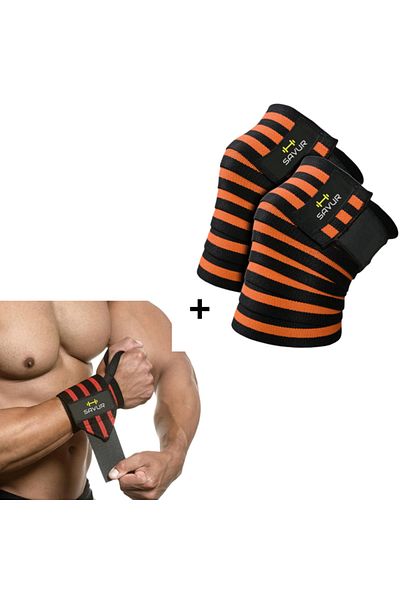 SAVUR Crossfit Knee Bandage - Knee Wraps and Fitness Wraps Set of 2