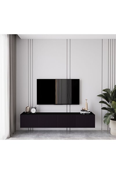 enwood Capella Siyah Country Mdf 4 Kapaklı Duvara Monte 160 Cm Tv Ünitesi