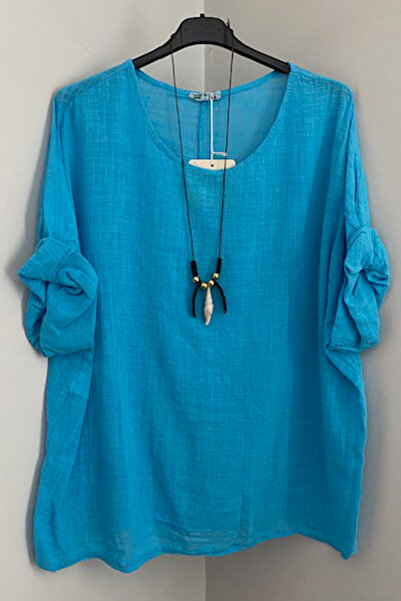 AYASOFYA OTANTIK Блакитна кольє з аксесуарами Oversize жіноча блуза