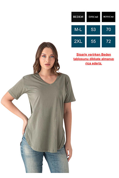 Trendbade Butik Γυναικείο μπλουζάκι Χακί με V λαιμόκοψη