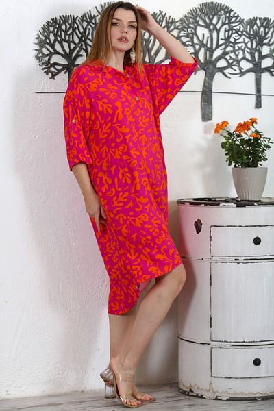 Chiccy Rochie ocazională țesută cu imprimeu, cu mâneci 3/4, cu buzunar ascuns, guler de cămașă portocaliu-piersică