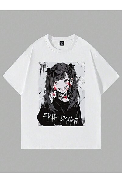 SeusCraft Μπλουζάκι Evil Smile - Λευκό με στάμπα, Υπερμεγέθες Καλοκαιρινό Κον...