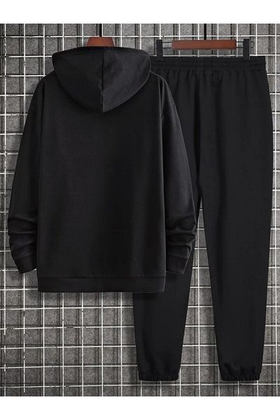 modaberry Σετ φόρμας Michelangelo Pursuing Combination Bottom Top - Μαύρη στάμπα Oversize Λαστιχένια κουκούλα στα πόδια
