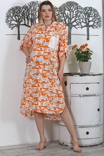 Chiccy Персиковий колір сорочка з коміром, довгими рукавами, камуфляжними ґуд...