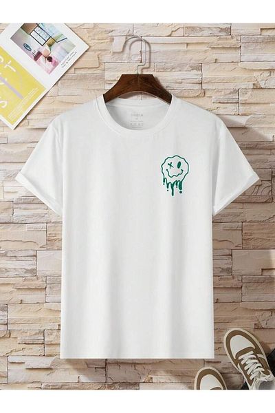 modaberry Tricou X Emoji - Imprimat alb cu mânecă scurtă și decolteu