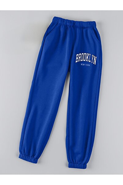 Trendglow Φούτερ Brooklyn Lettering Jogger - Χειμερινό ψηλόμεσο με στάμπα μπλε σαξόφωνο