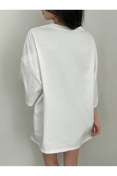 modaberry Tricou Trying Shine - Cu mânecă scurtă oversize cu decolteu alb cu imprimeu