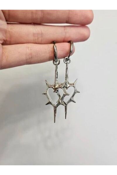 Köstebek Dikenli Kalp Sallanan Küpe