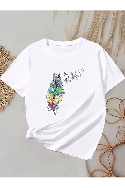 SeusCraft Tricou Feather Yusufcuk - Tricou de vară supradimensionat cu imprim...