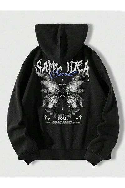 modaberry Χειμερινή Μαύρη Oversize Ζακέτα Unisex με κουκούλα - Με τσέπες