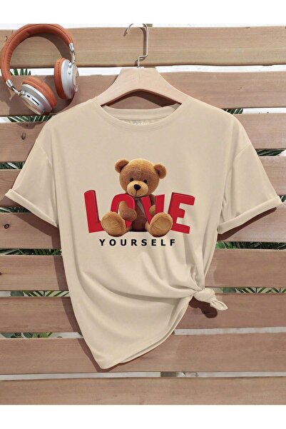 SeusCraft Μπλουζάκι Love Yourself Bear - Μπεζ με στάμπα, oversized, καλοκαιρι...