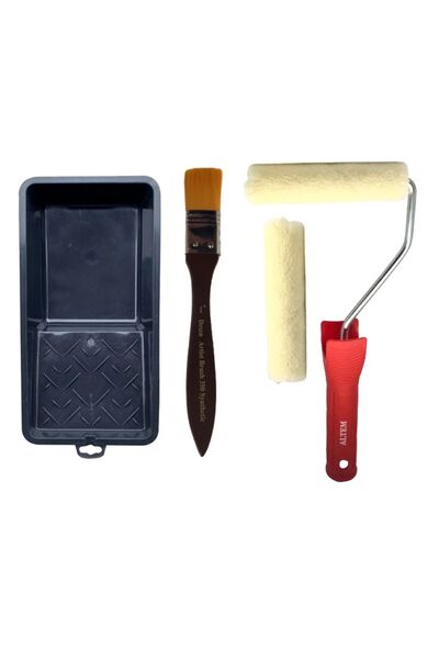 Desenartist Brush 10Cm Kadife Rulo 2 li Set+Desen Fırça 1, inc İpek Fırça+Boyama Kabı