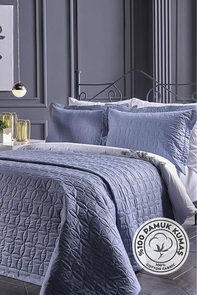 Lolavien 100% Cotton Fiona Double Quilt-Coverlet Multi-Purpose Blue Color