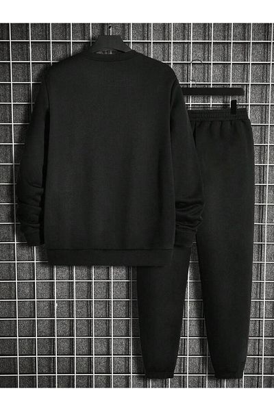 modaberry Σετ φόρμας Nasa Bunny Combination Bottom Top - Μαύρο εμπριμέ Oversize Rubber Leg Crew Neck