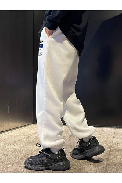 Trendglow Φούτερ California Pursue Jogger - Λευκό εμπριμέ ελαστικό πόδι με ψηλόμεσο χειμερινό σχέδιο